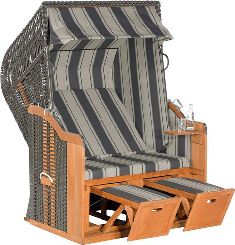 SUNNY SMART Strandkorb Halblieger in Grau mit Polyrattan und Sonnenverdeck, B/T/H: 125 x 90 x 160 cm - Bild 1
