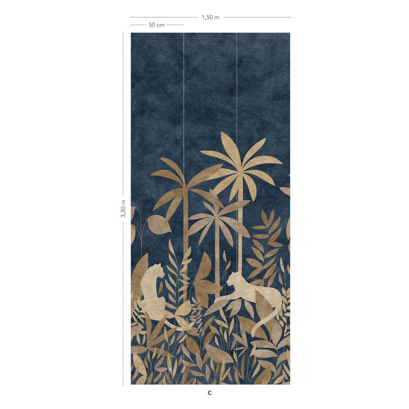 Isidore Leroy Tapete Paradis Des Tigres Dore in Gold, Blau, Braun und Beige im Art Deco Stil - Bild 2