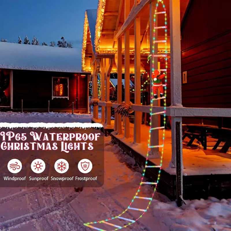 TLEDMP Leiter-Lichterkette mit kletterndem Weihnachtsmann und warmweißen Ornamenten für die Wand- und Fensterdekoration, mehrfarbig - Bild 3