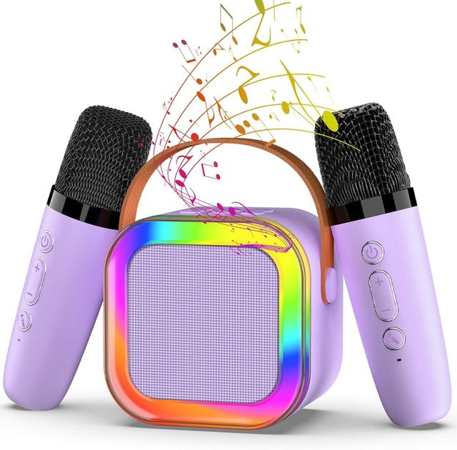 HLWL K12 Tragbare Mini-Karaokemaschine in Lila mit Bluetooth und kabellosem Mikrofon - Bild 1