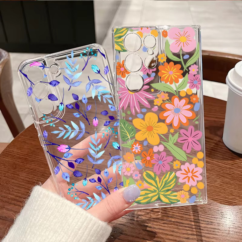 MOESOE Handyhülle mit Blumenmuster für Samsung Galaxy S26 S25 S24 S23 Ultra S22 Plus S21 FE Edge, transparente weiche TPU Schutzhülle für Android - Bild 2