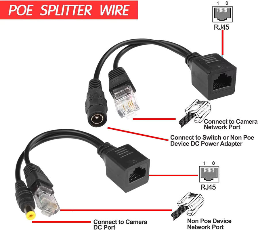Anja Core Passives PoE-Injektor und PoE-Splitter-Kit mit RJ45-Ethernet und DC 5,5 x 2,1 mm Adapteranschluss, Schwarz, 5 Paare - Bild 4