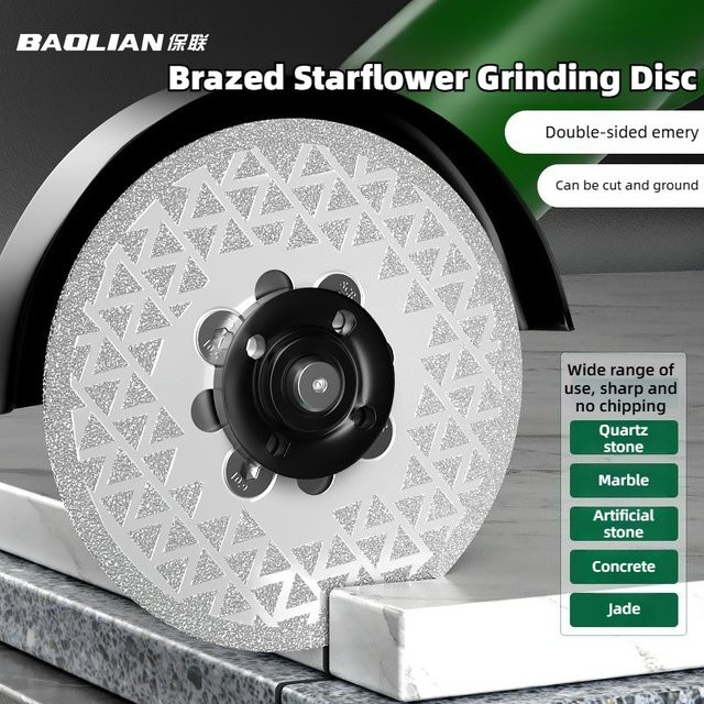 Baolian Diamant-Schneidscheibe mit M10 Flanschverbindung und doppelseitig gelöteten Sternblumen für Marmor und Stein in Silber - Bild 1