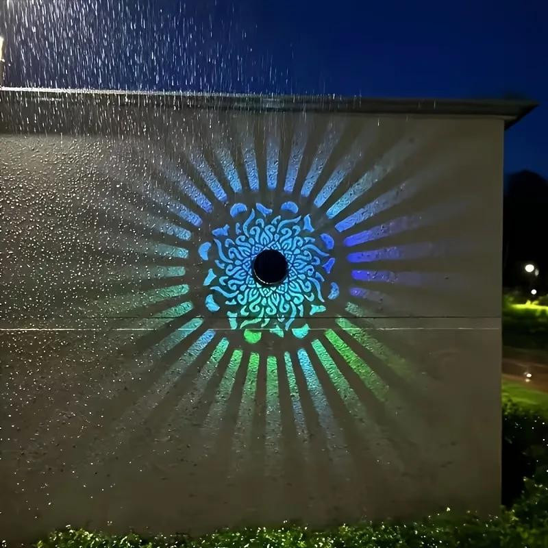 YJMP Super Lighting Solare Mandala Wandleuchte Außen LED RGB Multicolour Schwarz Metall IP65 Wasserdicht - Bild 2
