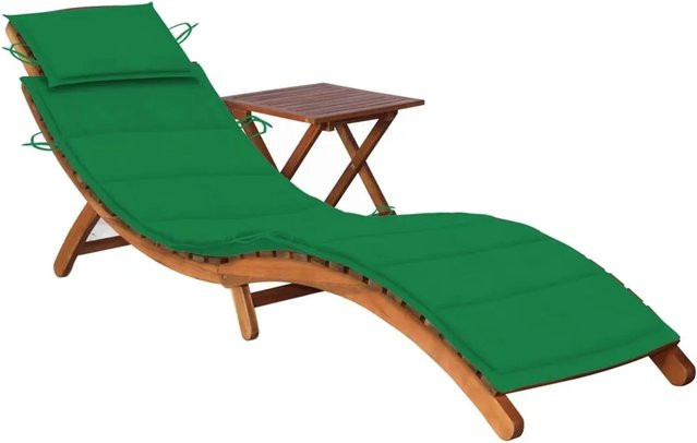 vidaXL Sonnenliege aus Akazien-Massivholz mit Tisch und grüner Auflage - Bild 1