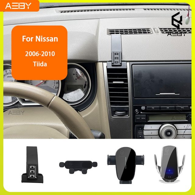 Handyhalterung für Nissan Tiida 2006-2010 mit kabelloser Ladestation in Schwarz - Bild 1