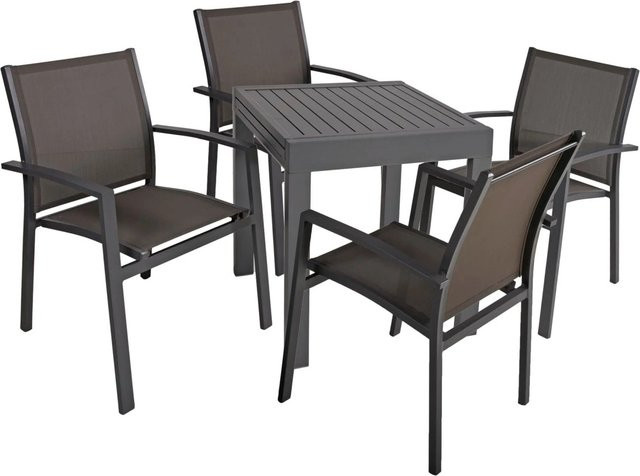 DELUKE Garten-Sitzgruppe CHIARA 5-teilig aus Aluminium und Kunststoffgewebe in Dunkelgrau - Bild 1