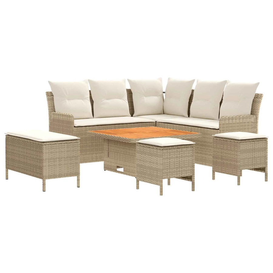 vidaXL Gartenmöbel-Set aus PE-Rattan und Akazienholz in Beige und Creme, 7-teilig - Bild 2