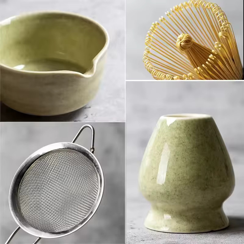 PGY Matcha Set aus Bambus und Keramik in Grün mit Schneebesen und Teelöffel für die traditionelle Teezubereitung - Bild 4