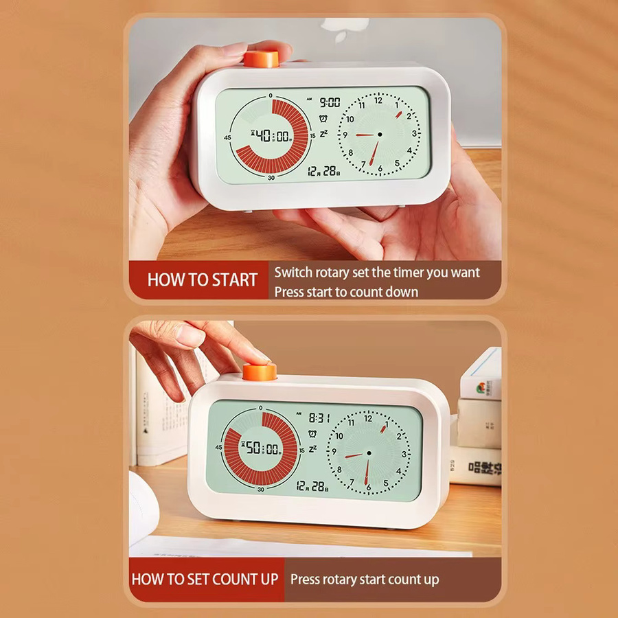 2-in-1 Digitaler Visueller Timer mit Countdown-Funktion, Alarm, Kalenderanzeige und Schlummerfunktion in Weiss - Bild 2