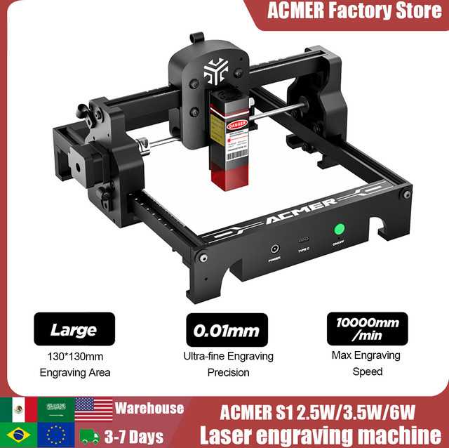 ACMER S1 6W Lasergravurmaschine in Schwarz für Holz, lackiertes Metall und Leder - Bild 1