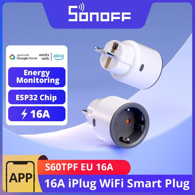 SONOFF S60 EU IPlug WLAN-Smart-Steckdose mit Überlastschutz in Weiß zur Fernsteuerung über EWeLink, Alexa und Google Assistant - Bild 1