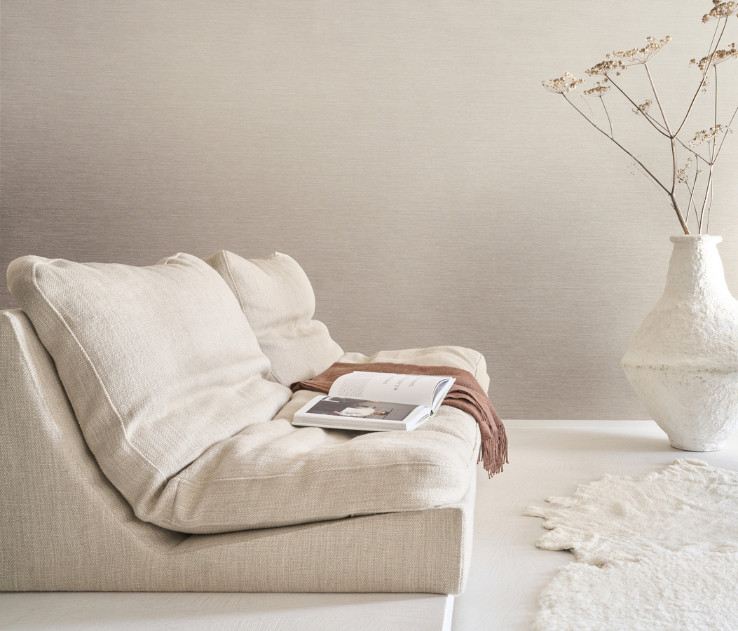 Omexco Wallpaper Intact PU351 Tapete in Beige mit Streifenmuster und Textiloptik aus Vlies - Bild 1