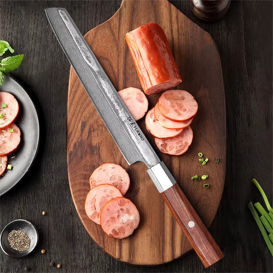 TURWHO Damaszener Stahl Schneidemesser, handgefertigtes japanisches Schnitzmesser und Sashimi-Fleischbeil mit Holzgriff, 21,59 cm - Bild 2