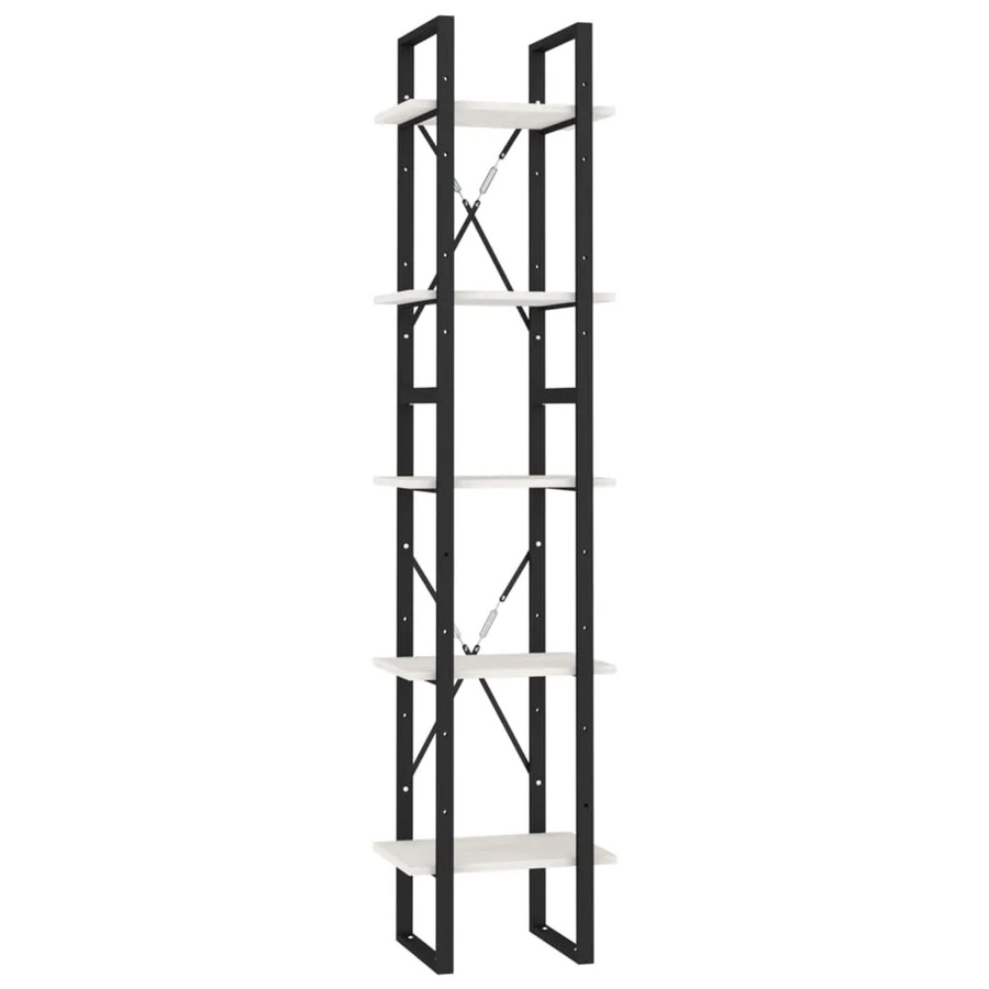 vidaXL Bücherregal im Industrial Design aus Massivholz Kiefer und Metall, Weiß, B/T/H: 40 x 30 x 175 cm - Bild 2