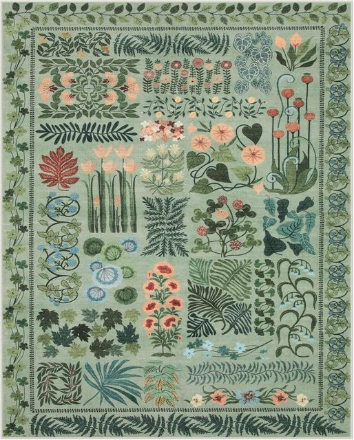 Karpetti Boho Teppich Botanisches Design in Grün, Waschbarer Kurzflor-Teppich aus Polyester, B/T: 80 x 120 cm - Bild 1