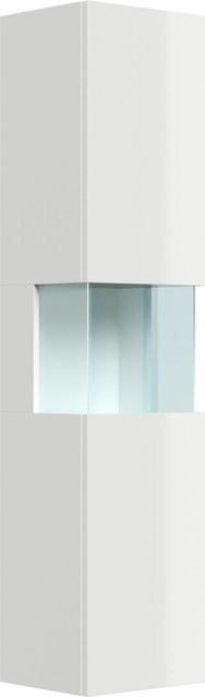 Posseik Badezimmer Hochschrank Limes mit Glaselementen in Weiß Hochglanz, Wandmontage - Bild 1