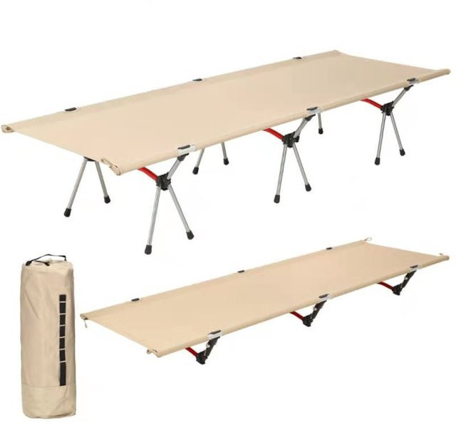ZJMZYM Klappbares Campingbett in Beige, Höhenverstellbares Schlafbett aus Metall und Stoff mit Aufbewahrungstasche für Erwachsene - Bild 1