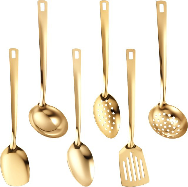 6-teiliges Küchenutensilien-Set von Willstar aus Edelstahl in Silber oder Gold, ideal für antihaftbeschichtete Pfannen mit Aufhängemöglichkeit - Bild 1