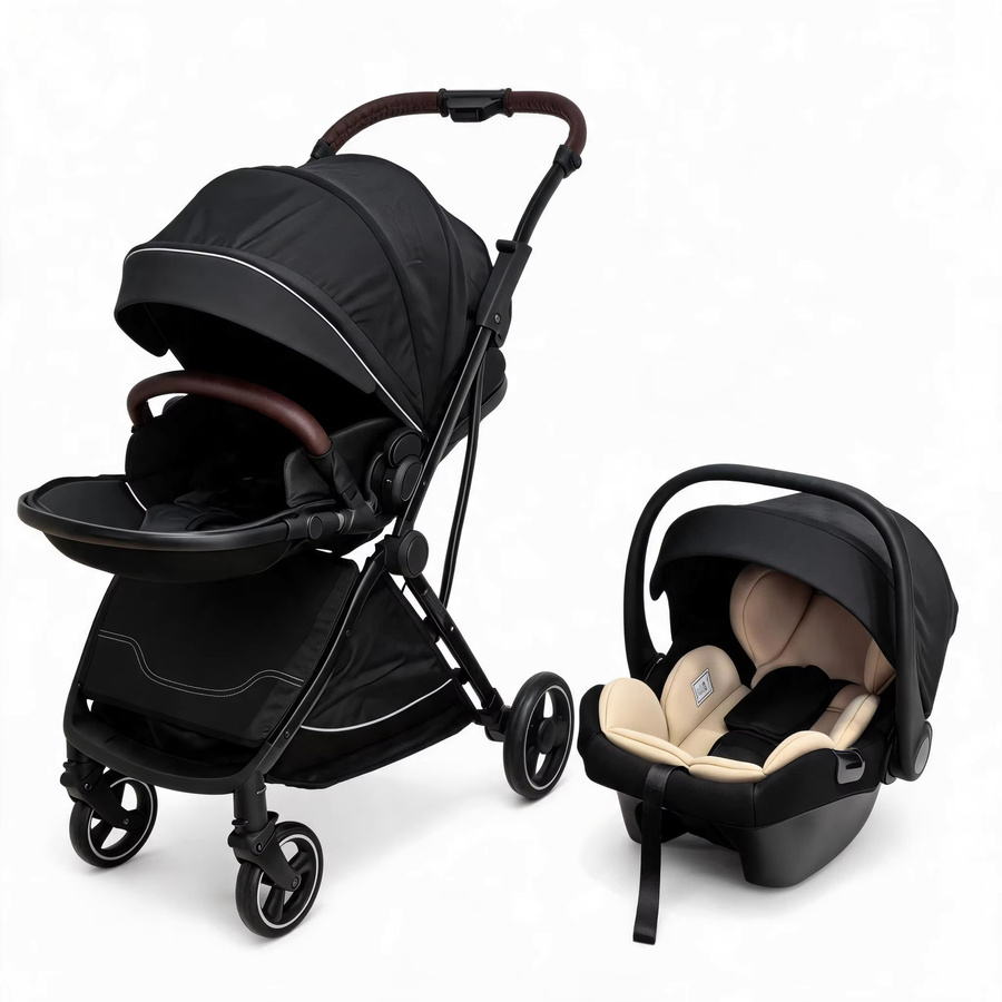 2-in-1 Reisekindwagensystem in Schwarz mit Babyautositz und Babywanne, faltbar - Bild 5