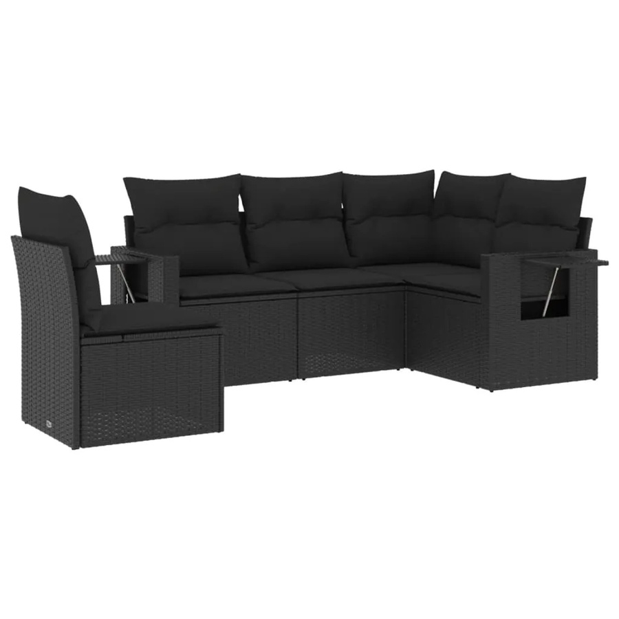vidaXL 5-teilige Garten-Sofagarnitur in L-Form aus schwarzem Poly-Rattan mit Kissen und pulverbeschichtetem Stahlgestell - Bild 2