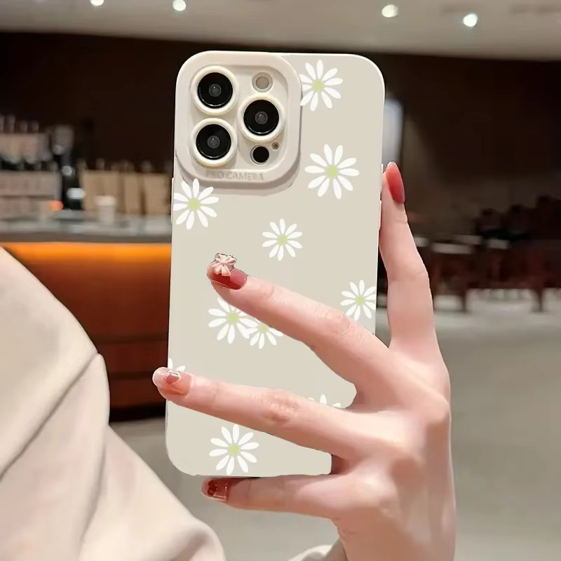 Handyhülle mit Wildblumen- und weißen Punkten für iPhone 15 Pro Max, iPhone 14, 13, 12, 11, XS, XR, X, 7, 8 Plus in Weiß - Bild 2