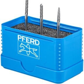 PFERD Kleinfrässtift Set 1504 Hartmetall 3-teilig mit 3mm Durchmesser und 3mm Schaft-Durchmesser, Zahnung 3 PLUS 3, universal mittel kreuzverzahnt, blau - Bild 1
