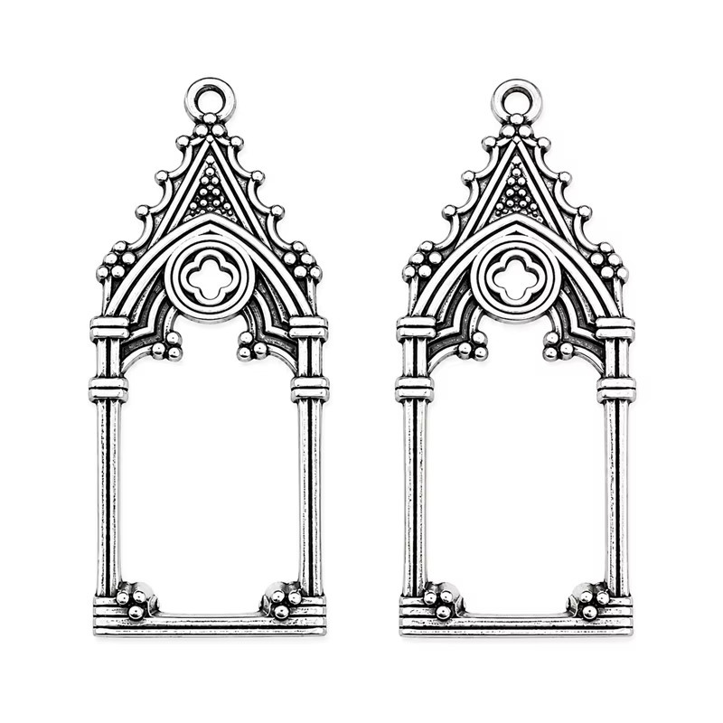 LKLRYWBD Anhänger, Gotisch, Vintage, Burg und Kirche, Silber, Unisex, 47*19mm - Bild 2