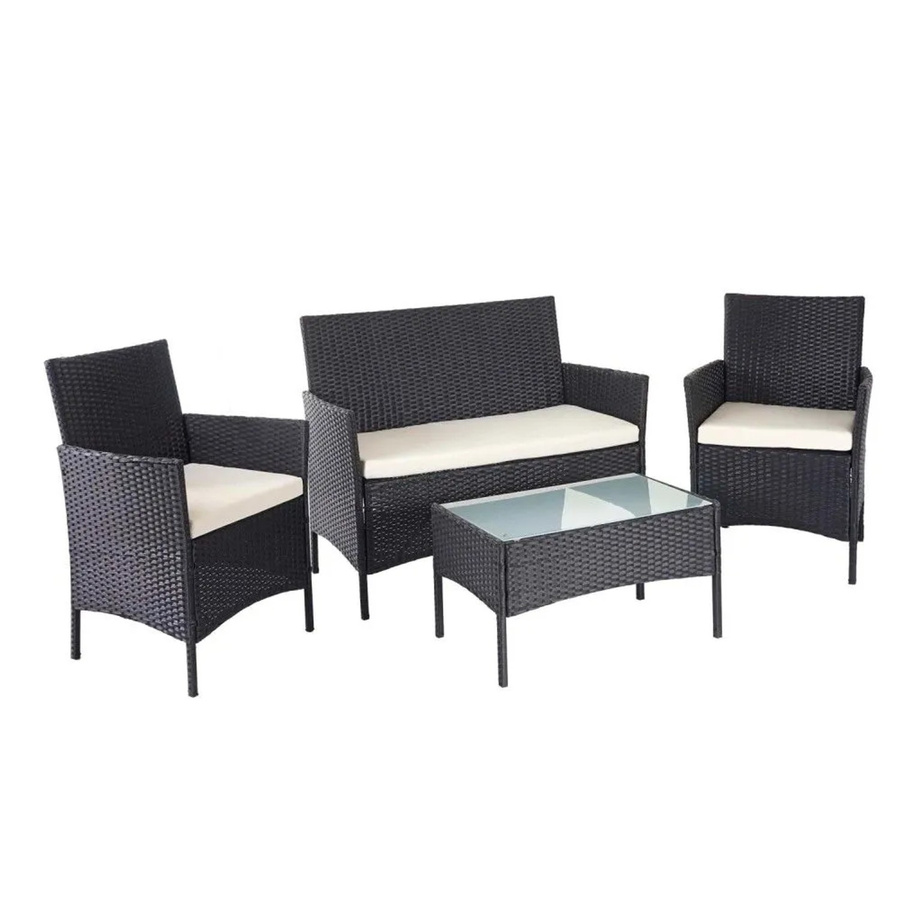 MCW Poly-Rattan Garten-Garnitur D82 Lounge-Set in Schwarz mit beigen Sitzkissen - Bild 2