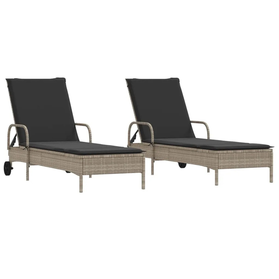 vidaXL Sonnenliegen Set aus 2 Stück in Hellgrau aus Poly Rattan mit wetterfesten Auflagen, B/T/H: 61 x 200 x 48 cm - Bild 2