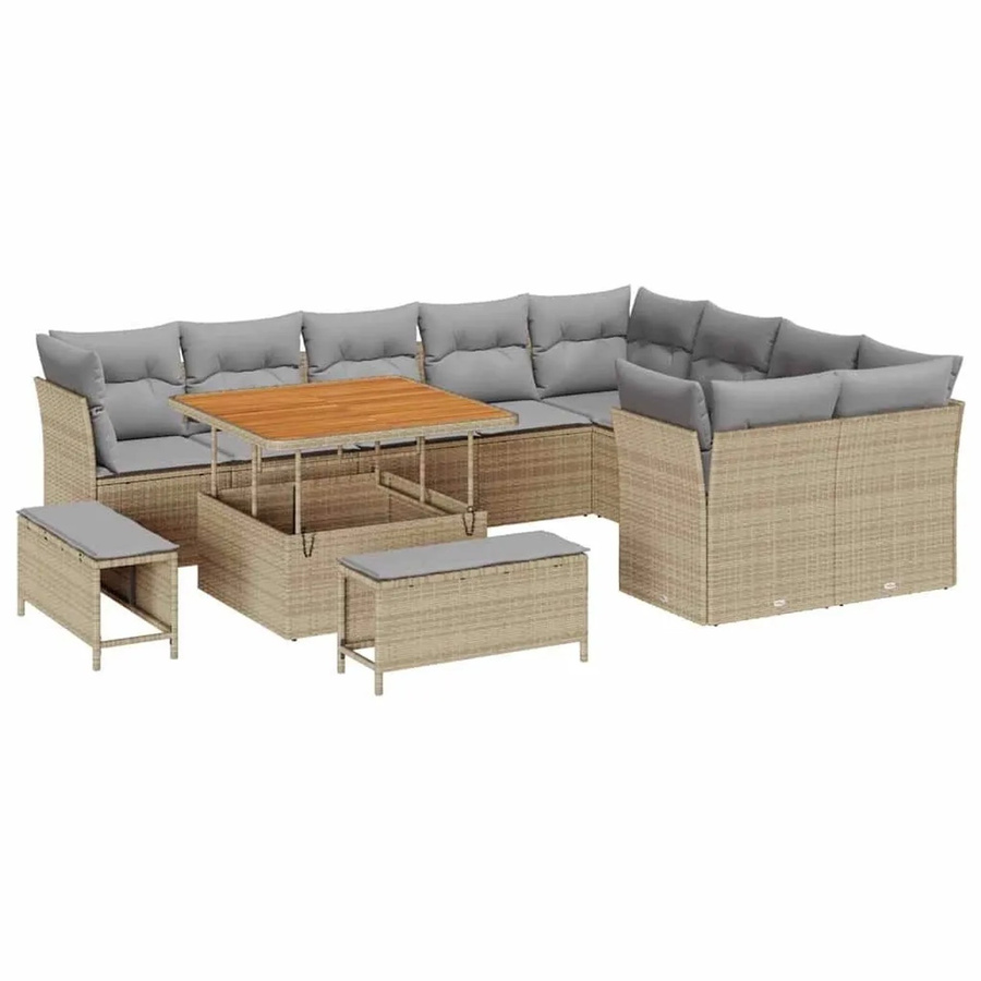 vidaXL Garten-Sofa-Set 12-tlg. mit Kissen und Couchtisch in Beige und Hellgrau - Bild 2