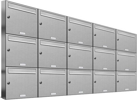 AL Briefkasten-System für 15 Parteien zur Aufputzmontage, silberfarben, B/H/T: 153,555 x 102,6 x 11,6 cm - Bild 1