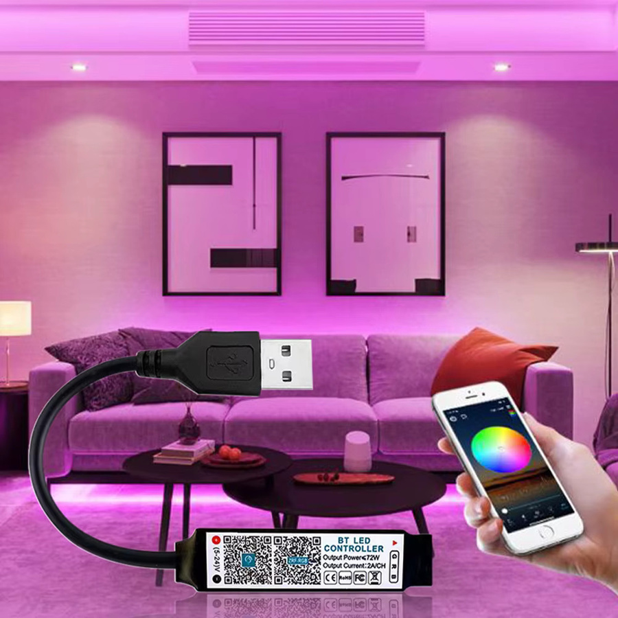 Mini RGB Bluetooth LED Controller mit Musikfunktion, USB, IR Fernbedienung und App-Steuerung, Schwarz - Bild 1