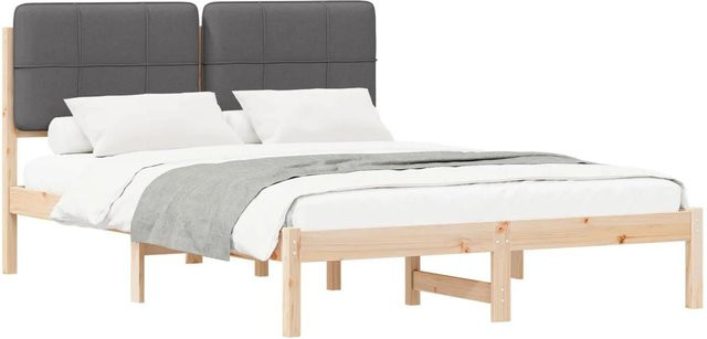 vidaXL Bettgestell mit gepolstertem Kopfteil aus Kiefernholz in Grau, B/T/H: 140 x 190 x 84,5 cm - Bild 1