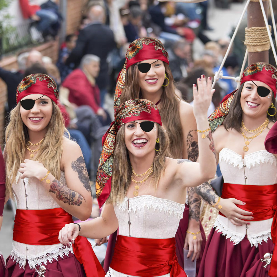 Piraten-Accessoires für Damen, Bandana-Kopftuch, Schärpe, Halskette - Bild 5