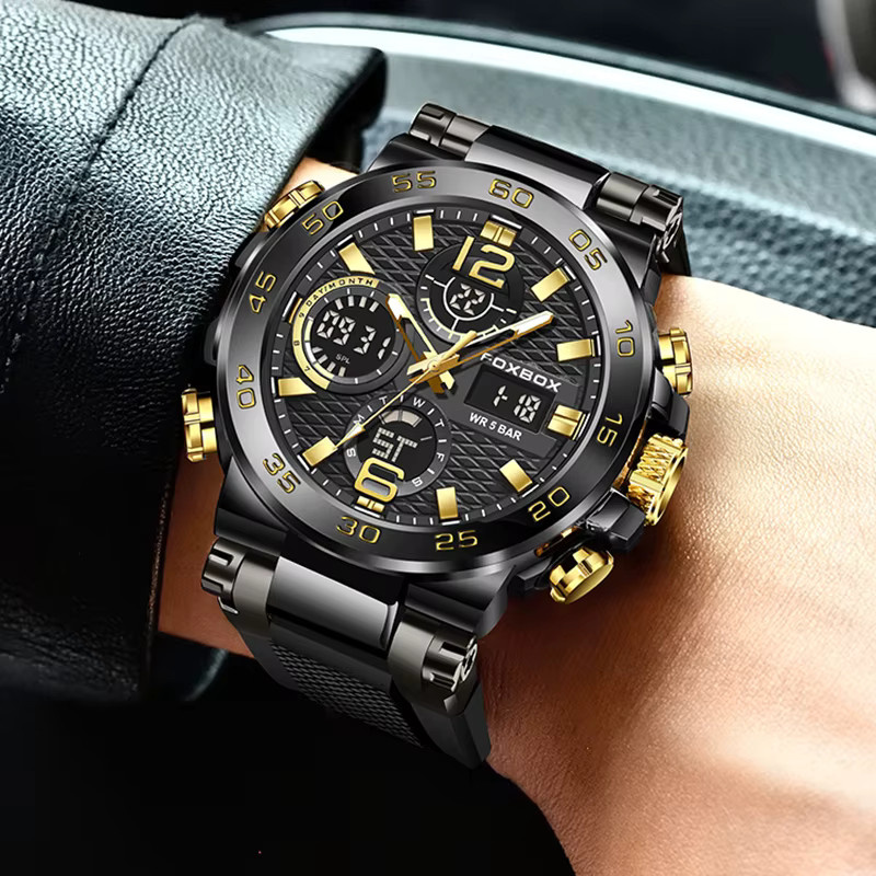 FOXBOX Armbanduhr, Digitaluhr, Stoppuhr, Kunststoff, Edelstahl, Schwarz, Herren - Bild 4