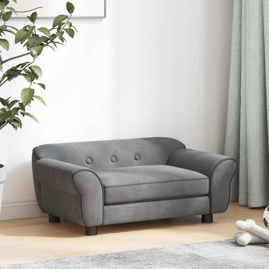 Vidaxl Hundesofa aus Plüsch in Grau mit abnehmbarem Bezug und rutschfester Unterseite, B/T/H: 72 x 45 x 30 cm - Bild 2