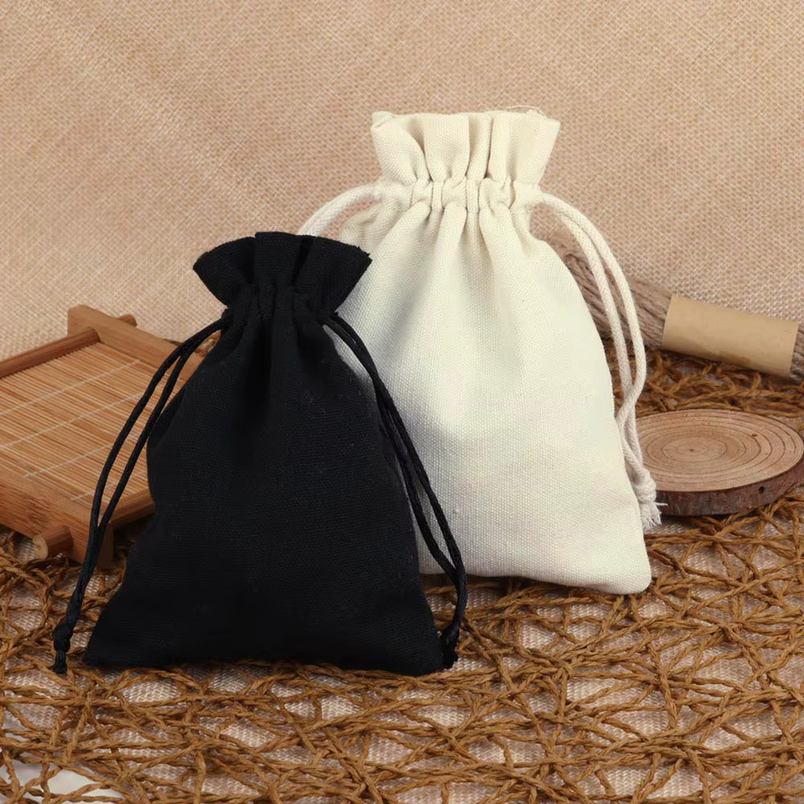 Chanfar Aufbewahrungsbeutel aus Baumwolle, 10 Stück, Schwarz-Weiß, Kordelzugbeutel für Geschenke und Hochzeiten - Bild 2