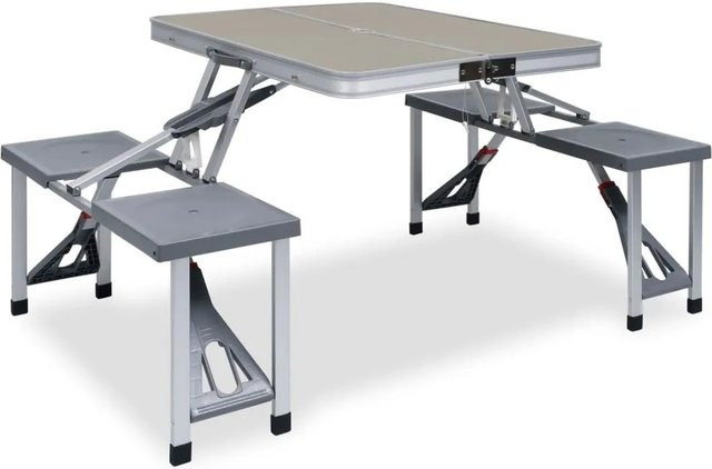 vidaXL Klappbarer Campingtisch mit 4 Sitzen aus Stahl und Aluminium in Grau und Silber - Bild 1