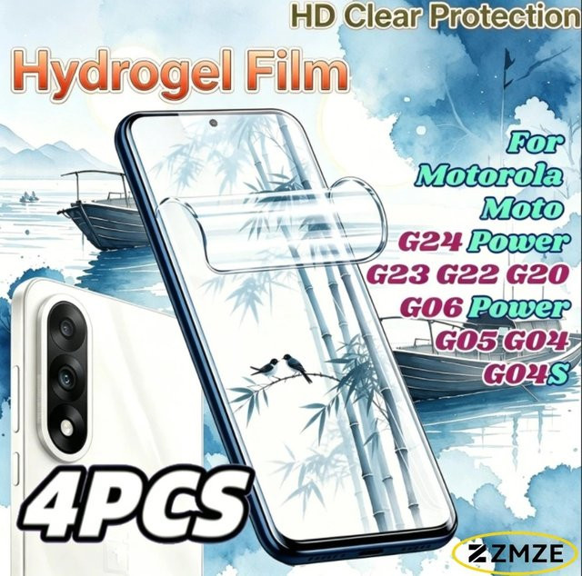 4 Stück transparente Hydrogel-Displayschutzfolien für Motorola Moto G24 G06 Power G23 G22 G20 G05 G04 G04S Serie, ultradünne Weichfolie glänzend - Bild 1