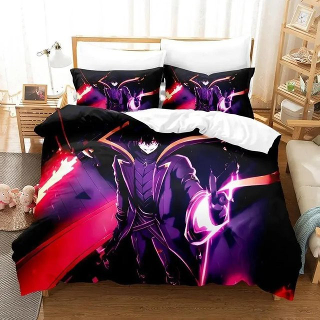 The Eminence in Shadow Cid Kagenou Bettwäsche-Set mit 3D-Anime-Print, dreiteiliges Microfaser-Set in Schwarz, Breite: 140 cm, Länge: 210 cm - Bild 1