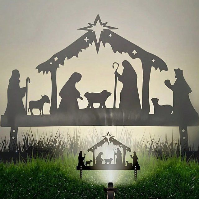 CIFBUY Weihnachts-Projektionsornament aus Metall für Garten und Rasen mit religiöser Krippen-Dekoration - Bild 1