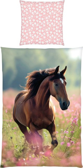 Herding Renforcé Wende-Bettwäsche Pferd Motiv mit Kissenbezug und Bettbezug, Mehrfarbig, B/H: 135 x 200 cm und B/H: 80 x 80 cm - Bild 1