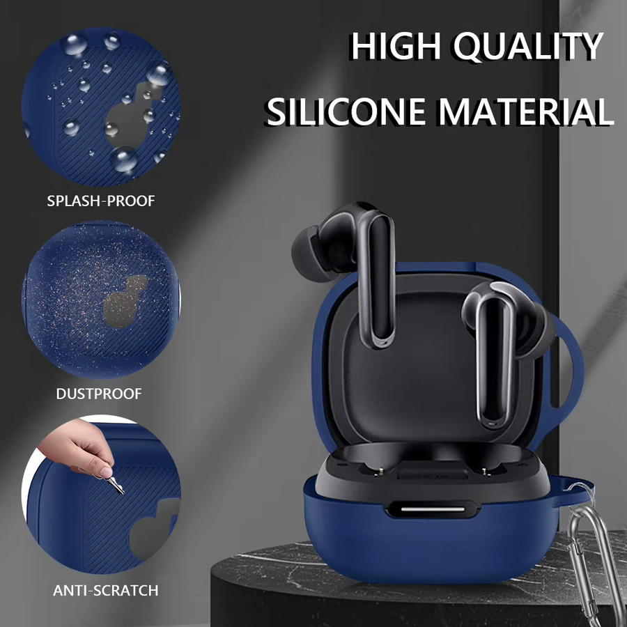 Silikon Schutzhülle für Anker Soundcore P40i Ohrhörer mit Karabiner in Beige oder Blau - Bild 2