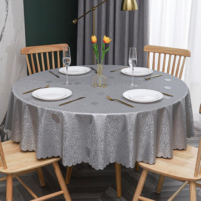 Runde Tischdecke Super Six mit floralem Muster in Grau, wasserabweisend und waschbar, Durchmesser: 120 cm - Bild 1