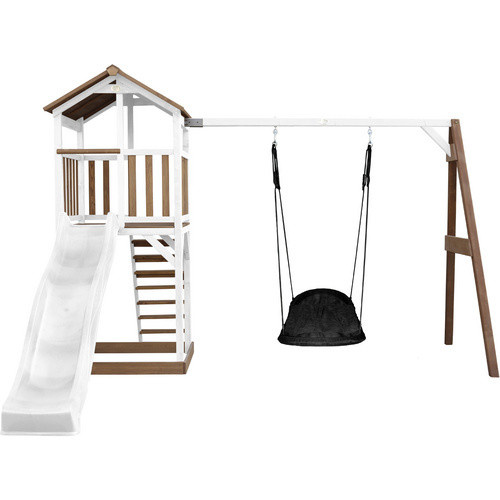 Axi Beach Tower Spielturm Roxy mit Nestschaukel und Rutsche in Braun und Weiß, B/H/T: 356,6 x 241,9 x 349 cm - Bild 2