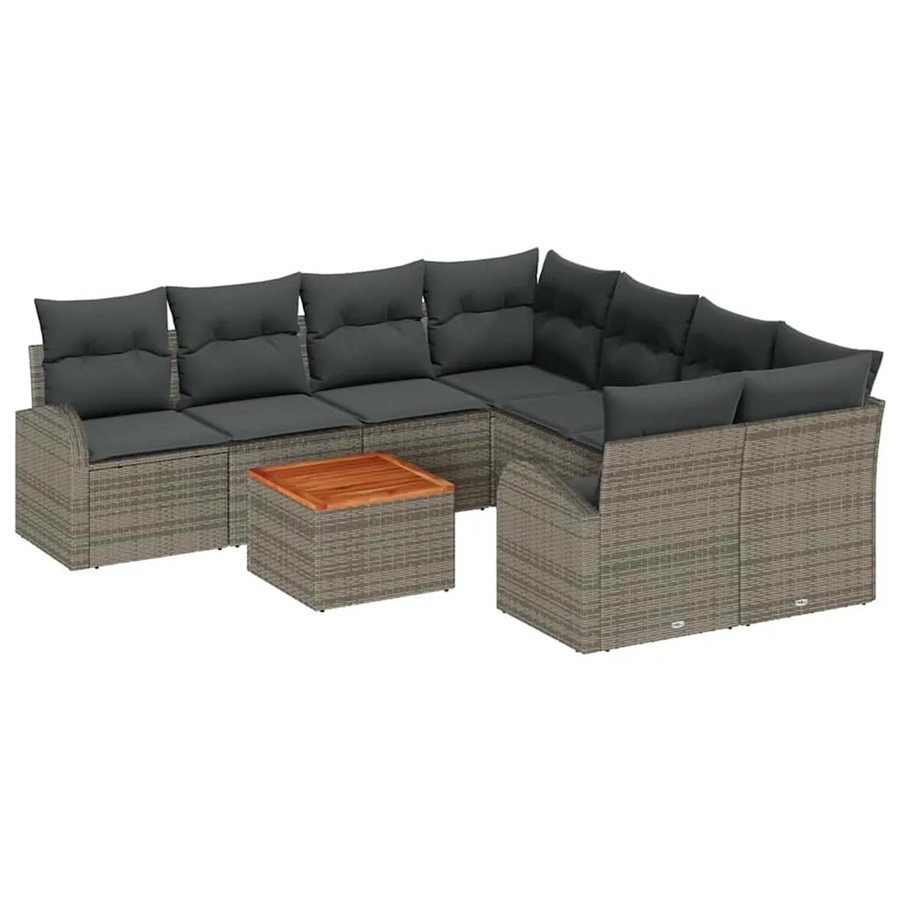 vidaXL Garten-Sofa-Set 9-teilig aus Poly-Rattan in Grau mit Akazienholz und pulverbeschichtetem Stahl - Bild 2