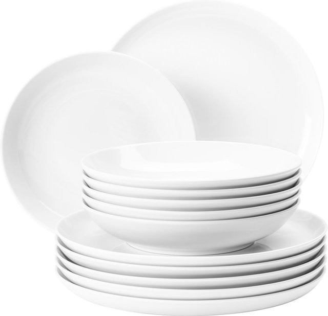 Seltmann Weiden Tafelservice Lido aus Porzellan in Weiß, 12er Set - Bild 1