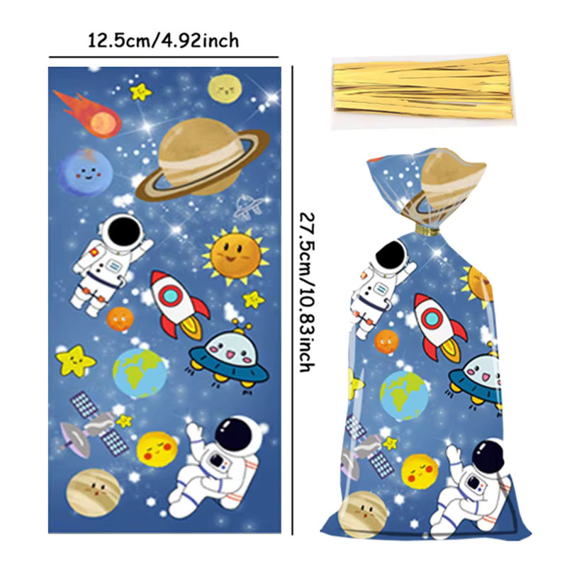 50 Stück Cartoon Weltraum Astronaut Party Geschenkverpackungstaschen in Blau für Süßigkeiten und Mitbringsel - Bild 2