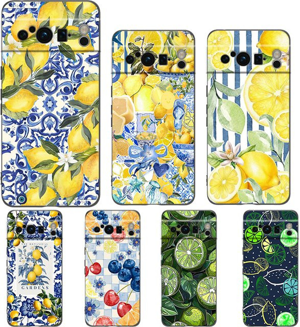 Stoßfeste TPU Handyhülle mit Sommerfrüchte-Zitronen-Print für Google Pixel 10 9 8 7 6 Pro XL und weitere Modelle, Schwarz/Mehrfarbig - Bild 1